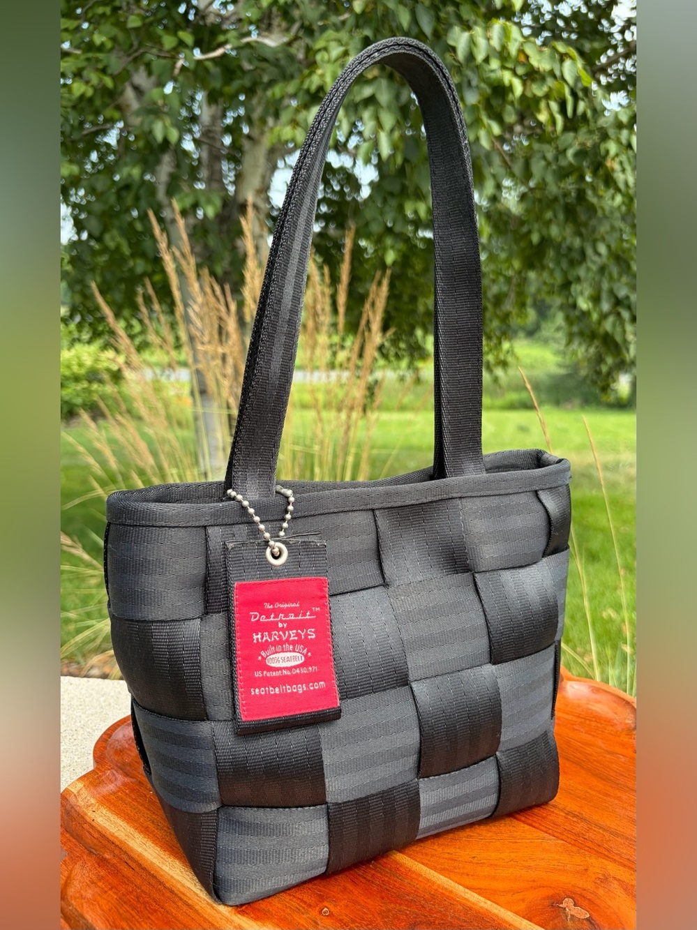 Vintage Harvey’s “The Original Detroit” Seatbelt Bag Small Tote Black EUC - Picture 3 of 14